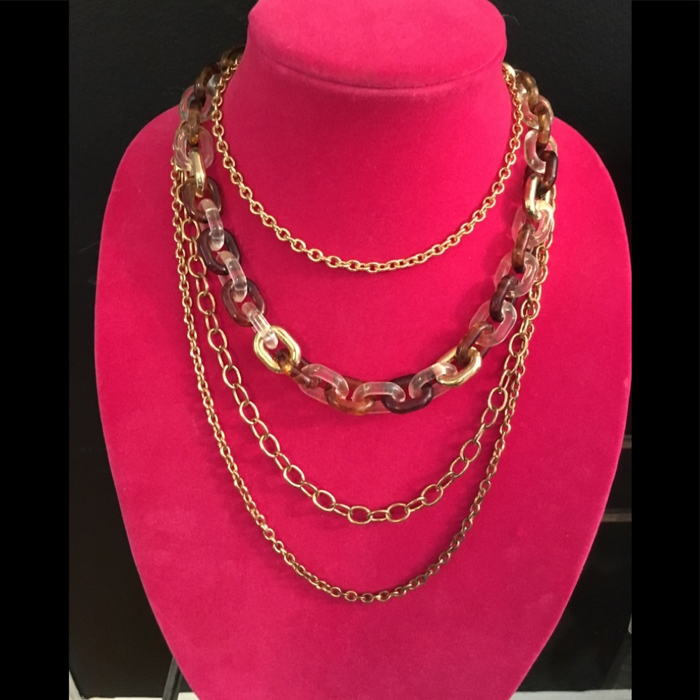 MultiStrand Gold, Tortious & Clear Chain Necklace